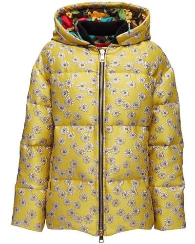 La DoubleJ Precious Floral-embroidery Hooded Puffer Jacket - Yellow