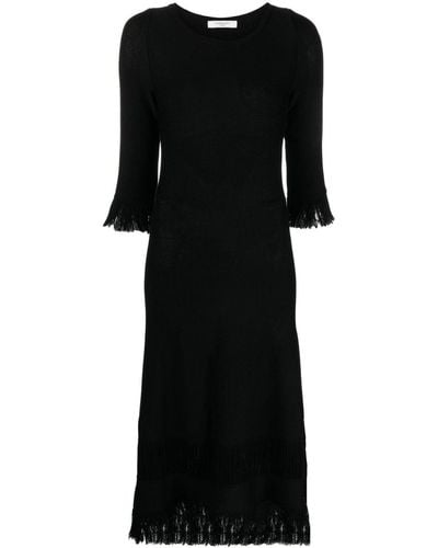Charlott Fringed-edge Knitted Wool Dress - Black