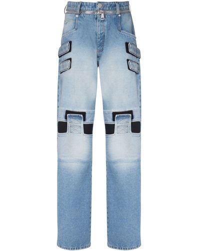Balmain Weite Jeans mit Mesh-Detail - Blau