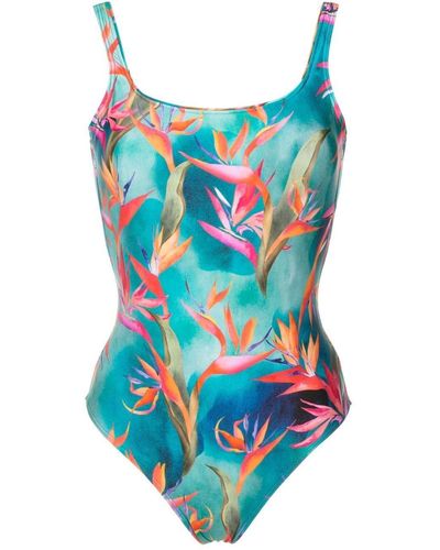 Lygia & Nanny Floral-print U-neck Swimsuit - Blue