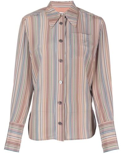 Paul Smith Chest-pocket Striped Silk Shirt - Natural