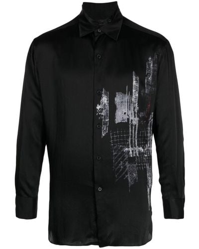 Y's Yohji Yamamoto グラフィック シルクシャツ - ブラック