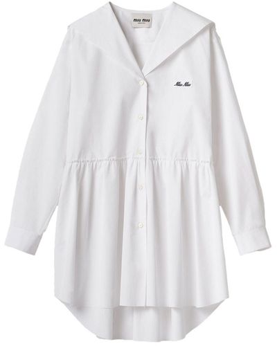 Miu Miu Robe-chemise à logo brodé - Blanc