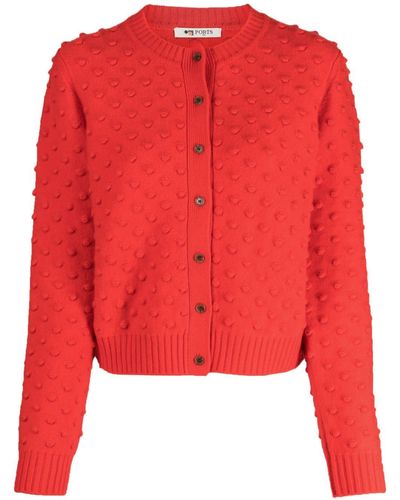 Ports 1961 Round-neck Felted Cardigan - Red
