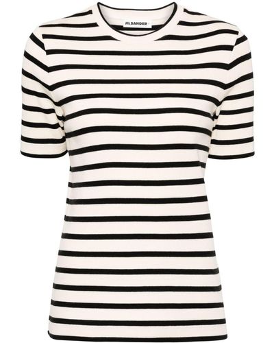 Jil Sander Striped Cotton T-shirt - Black