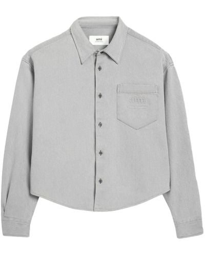 Ami Paris Logo-embossed Denim Shirt - Gray
