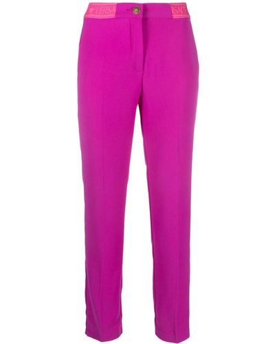 Versace Logo-waistband Slim Trousers - Pink