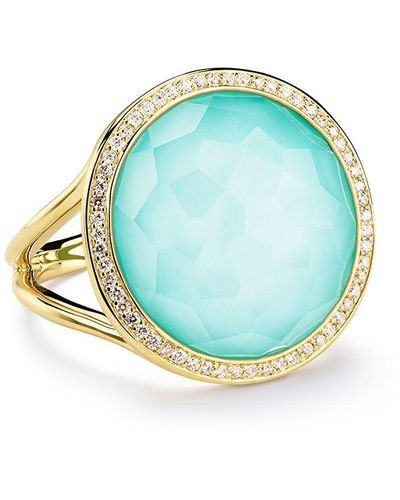 Ippolita 18kt Yellow Gold Medium Lollipop Turquoise And Diamond Ring - Blue