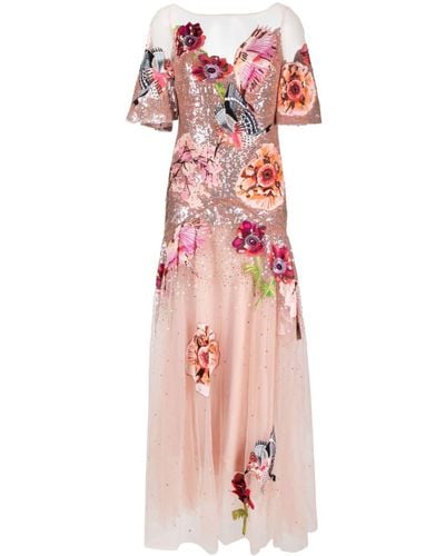Temperley London Petal Hummingbird-embroidered Gown Dress - Pink