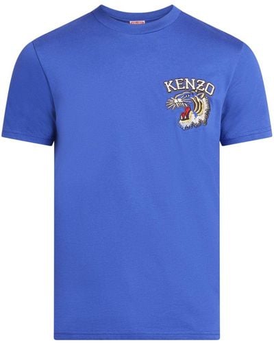 KENZO T-shirt en coton à logo brodé - Bleu
