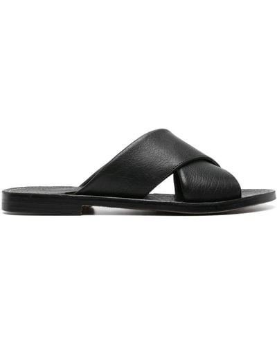 Rier Crossover-strap Leather Slides - Black