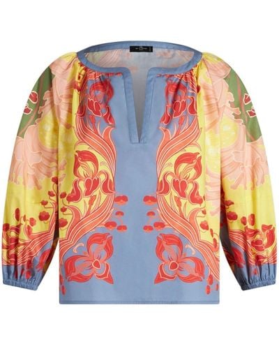 Etro Floral-print cotton-poplin blouse - Gelb