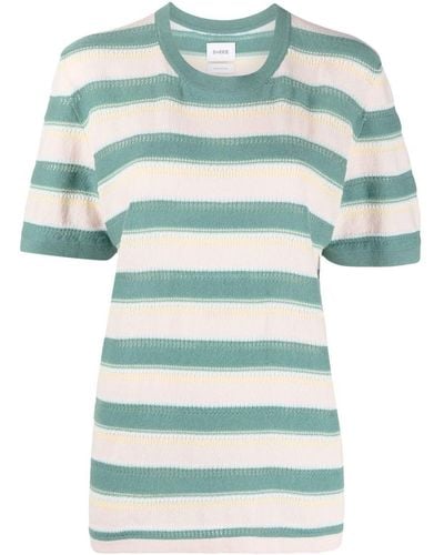 Barrie Striped Short-sleeve Knitted Top - Green