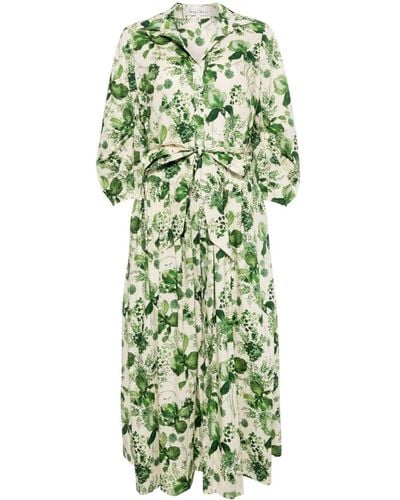 Cara Cara Raya Botanical-print Cotton Dress - Green