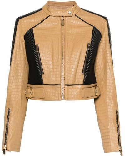 Pinko Colour-block Paneled Leather Jacket - Brown