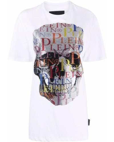 Philipp Plein T-shirt Met Doodskopprint - Wit