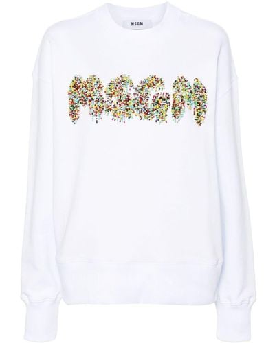 MSGM Sweatshirt mit Perlen-Logo - Weiß