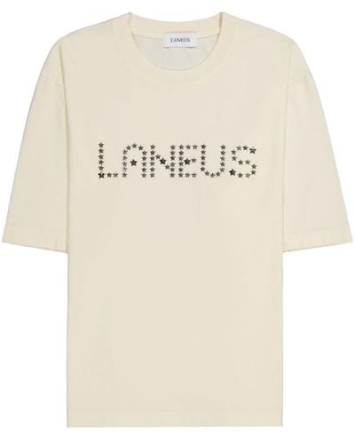 Laneus Logo-studded Cotton T-shirt - Natural