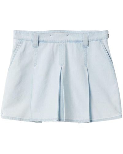 Miu Miu Low-rise Pleated Chambray Skirt - Blue