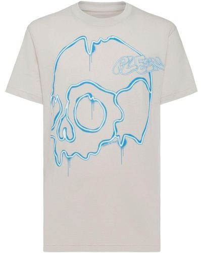 Philipp Plein T-shirt Met Doodskopprint - Blauw
