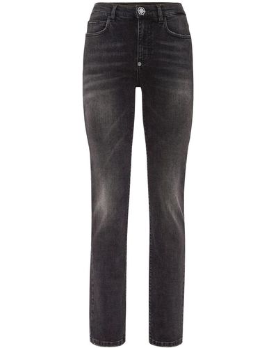 Philipp Plein Mid-rise Straight-leg Faded Jeans - Black