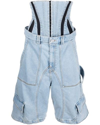 Mugler Jeans-Shorts mit Kontrasteinsatz - Blau
