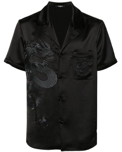 Balmain Camisa con dragón bordado - Negro