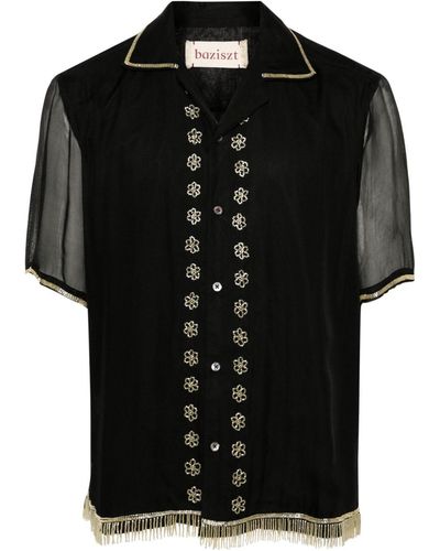BAZISZT Fringe Silk Shirt - Black