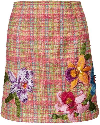 Carolina Herrera Floral-embroidered Tweed Miniskirt