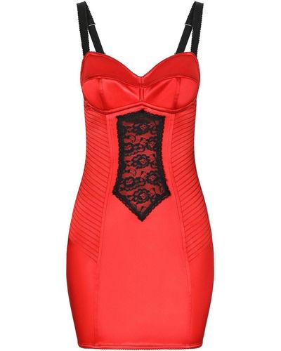 Dolce & Gabbana Satijnen Mini-jurk Met Kant - Rood