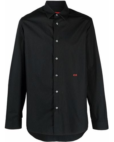 424 Character Embroidered-logo Shirt - Black