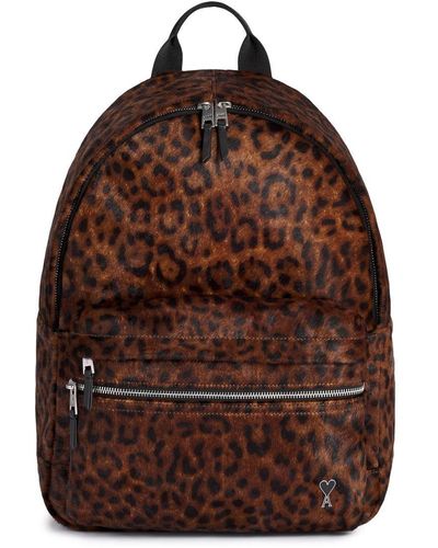 Ami Paris Leopard-print Zipped Backpack - Brown