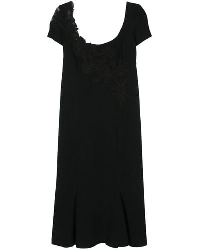 Ermanno Scervino Floral Lace Appliqué Midi Dress - Black