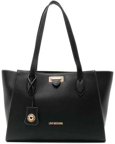 Love Moschino Logo-lettering Grained Tote Bag - Black