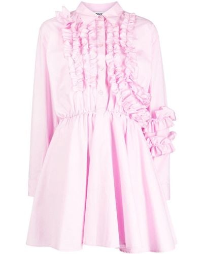MSGM Ruffled-detail Poplin Shirt Dress - Pink