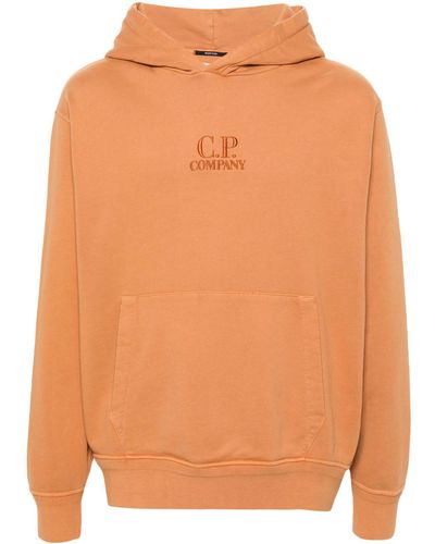 C.P. Company Logo-Embroidered Cotton Hoodie - Orange