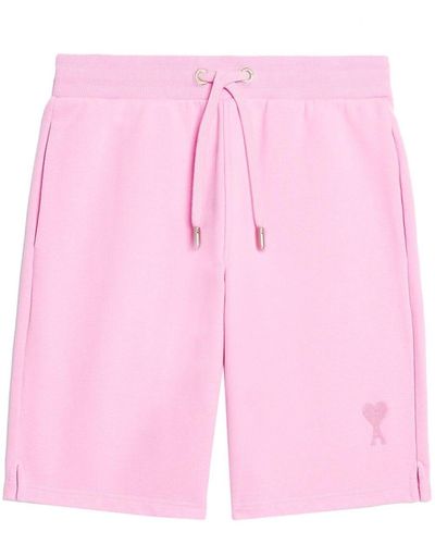 Ami Paris Embroidered-logo Track Shorts - Pink