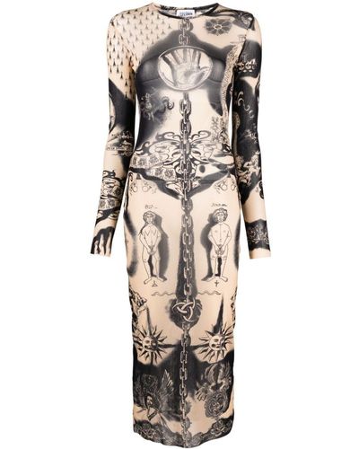 Jean Paul Gaultier グラフィック メッシュドレス - ナチュラル