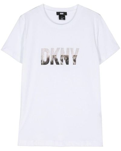 DKNY T-Shirt mit Strass-Logo - Weiß