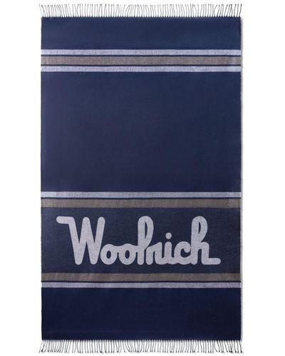 Woolrich Coperta Summer con logo jacquard (197cm x 100cm) - Blu