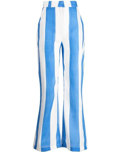Bambah Italy Striped Flared Linen Trousers - Blue