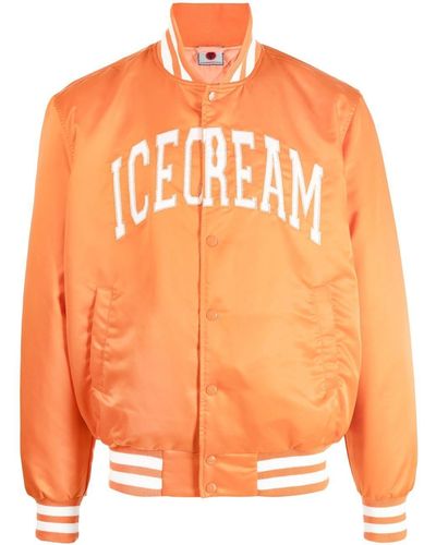 ICECREAM Varsity Style Logo Bomber Jacket - Orange