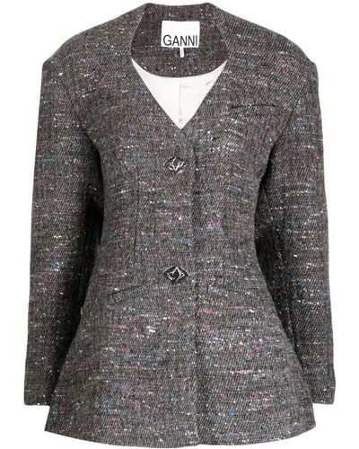 Ganni Fitted Wool Blazer - Grey