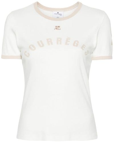 Courreges T-shirt Met Contrasterende Afwerking En Logopatch - Wit