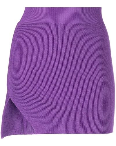 Laneus Asymmetric Cotton-blend Ribbed-knit Miniskirt - Purple