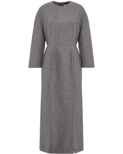 Alexander McQueen Pinstriped Wool Pencil Dress - Gray