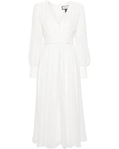 Nissa Polka-dot Flared Midi Dress - White
