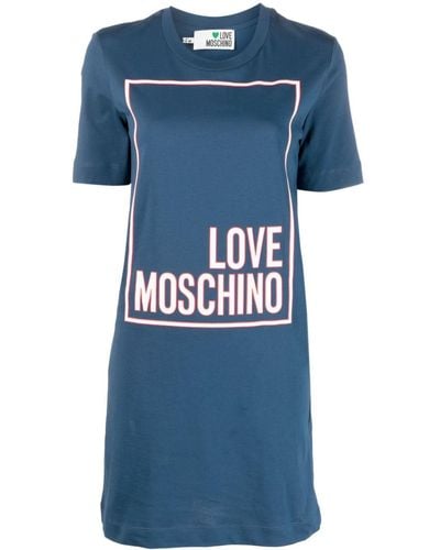 Love Moschino Robe courte à logo imprimé - Bleu