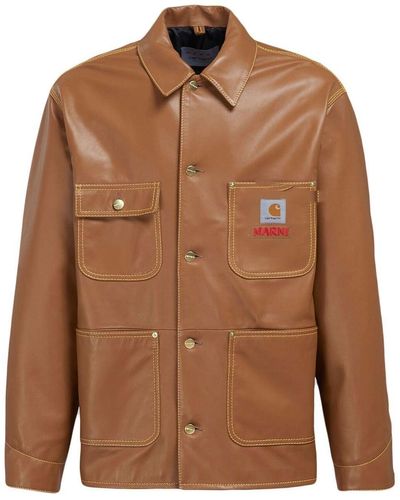 Marni X Carhartt Leather Shirt Jacket - Brown