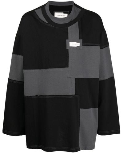 Feng Chen Wang Logo-patch Patchwork-pattern Cotton Sweatshirt - Black